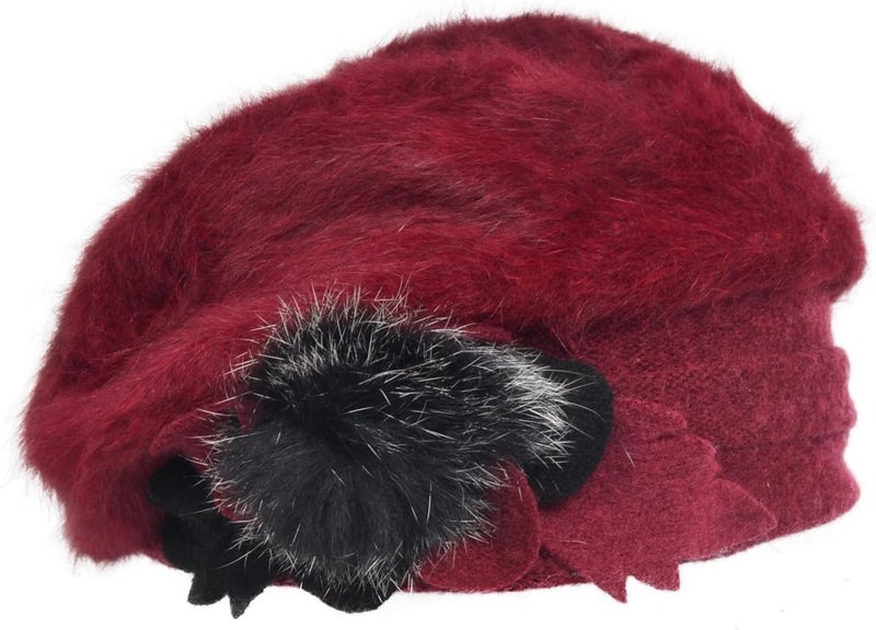 VECRY Lady French Beret 100% Wool Beret Floral Dress Beanie Winter Hat - Image 2